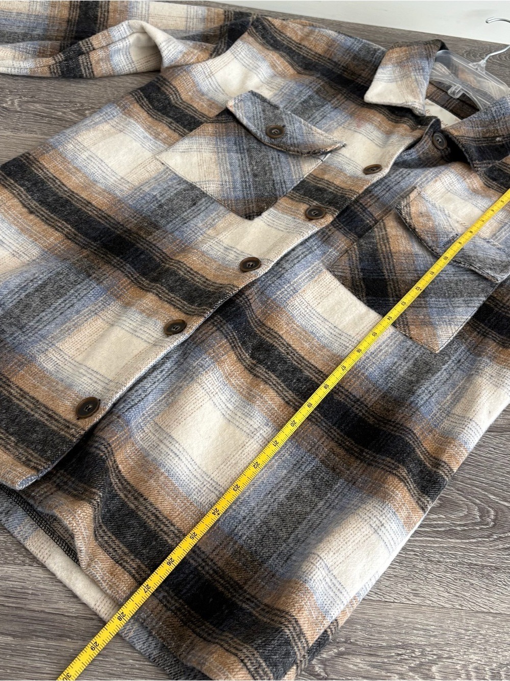 Altar'd State Plaid Shacket in Cream, Brown & Gray Size XS - Picture 6 of 6